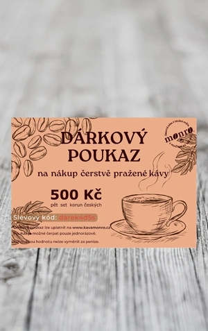 Dárkový poukaz na kávu 500Kč - čerstvá zrnková 100% Arabika Monro